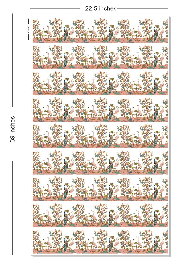 Royal Peacock & Floral Border Embroidery-Look DTF Sheet – 1 Meter (22.5" × 39") | 60–70 Wash Guarantee