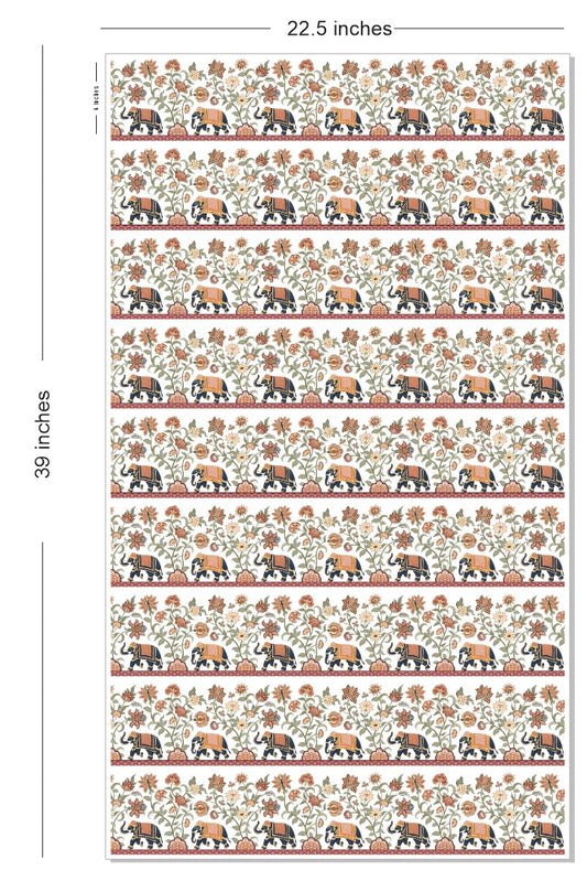 ✨ Premium Elephant Border Embroidery  DTF Sheet | 1 Meter| 22.5 x 39 Inches