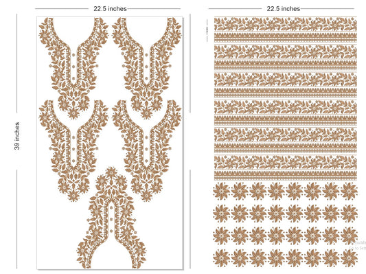 🔥 Premium Golden HD Embroidery-Effect DTF Sticker Set (Neck + 2 Meter Border)