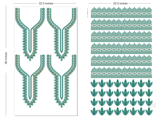 🔥 Premium HD Embroidery-Effect DTF Sticker Set (Neck + 2 Meter Border)