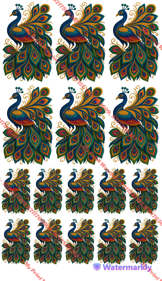 🦚 Royal Peacock Embroidery-Look DTF Sticker Sheet