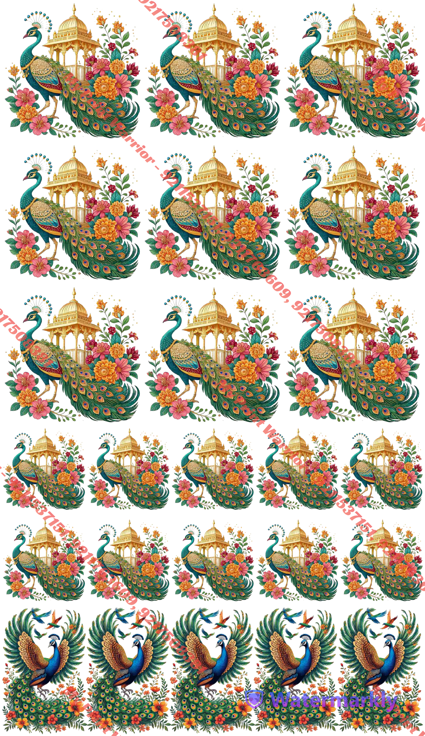 Royal Peacock & Floral Border Embroidery-Look DTF Sheet – 1 Meter (22.5" × 39") | 60–70 Wash Guarantee